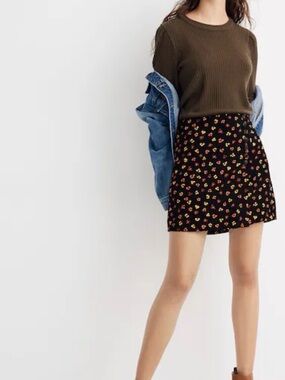 Madewell Black Mini Skirt with Yellow and Orange Floral Print